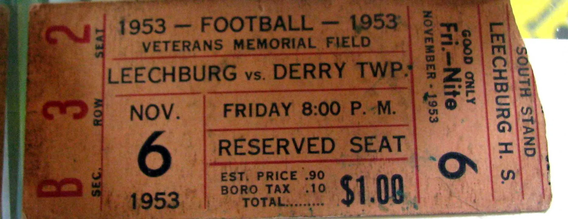 Leechburg Football Ticket 1953